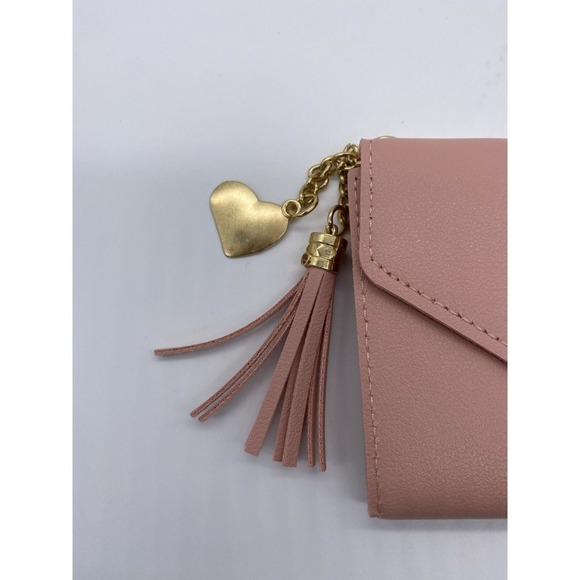 Minimalist Peace Mini Card Holder Wallet Purse Tassel Golden Heart Charm Women - Picture 4 of 4
